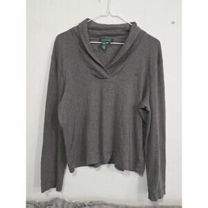 Lauren Ralph Lauren Women's Top Long Sleeve Dark Gray Loose Neckline Size XL